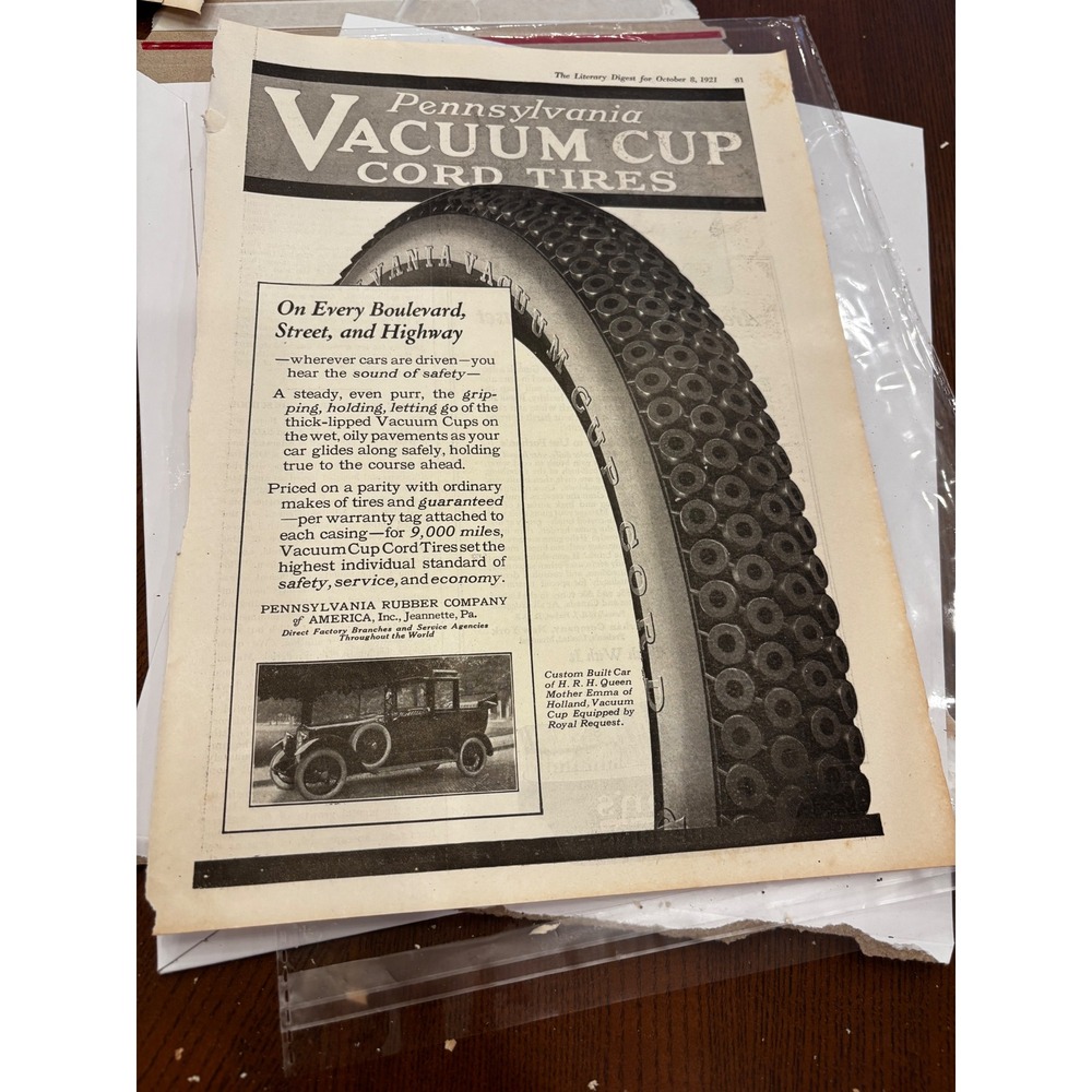 Vintage 1921 Pennsylvania Vacuum Cup Tires Ad Packers Tar Soap Forhans Tooth Art
